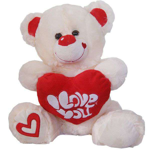 Cute 18 Inch Smiling White Teddy Bear holding red I Love You Heart